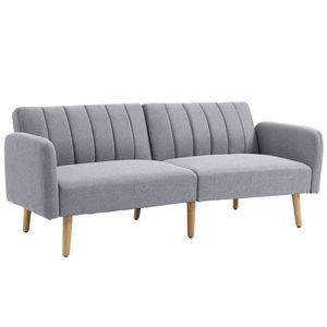 HOMCOM Canapea Extensibilă 2 Locuri Design scandinav Spătar reglabil 3 Poziții Picioare Lemn Țesătură Aspect Lin Gri | Aosom Romania imagine