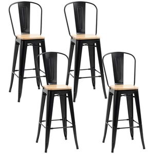 HOMCOM, Set de 4 taburete de bar, stil industrial, cu spătar, suport pentru picioare, înălțime 76 cm, Negru | Aosom Romania imagine