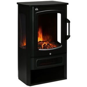 HOMCOM Soba electrică, flăcări realiste, 2 moduri de încălzire, protecție împotriva supraîncălzirii, oțel, negru, 44, 5 x 32 x 74 cm | Aosom Romania imagine