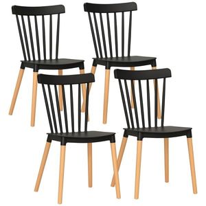 HOMCOM Set de 4 scaune stil scandinav cu spătar înalt, șezut din polipropilenă, picioare din lemn de fag 48 x 52, 5 x 83 cm negru | Aosom Romania imagine