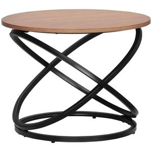 HOMCOM Masă de cafea rotundă de stil industrial din metal negru și blat din lemn, dim. Ø 60 x 46 Î n cm | Aosom Romania imagine