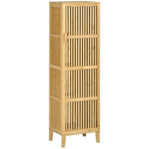 HOMCOM Mobilier de depozitare din bambus cu rafturi și ușă cu design cu lamele pentru baie, dormitor, salon 40 x 30 x 140 cm | Aosom Romania imagine