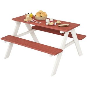Outsunny, Set masă de picnic cu bănci pentru copii, din lemn masiv, ideală pentru grădină, 89 x 79 x 50 cm, maro și alb | Aosom Romania imagine