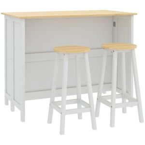 HOMCOM, Insulă de bucătărie cu 2 taburete, blat de lucru rabatabil, 2 dulapuri cu 4 uși, design modern, alb | Aosom Romania imagine