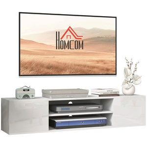 HOMCOM Dulap TV suspendat pe perete, stil contemporan, 2 dulapuri, 2 rafturi centrale, 2 orificii pentru cabluri, 140x30x30 cm, alb | Aosom Romania imagine