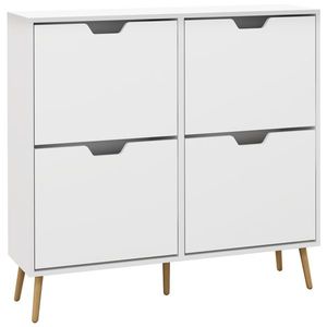 HOMCOM, Dulap pantofi, 4 clapete, 16 perechi, cu raft reglabil, picioare din lemn de pin, 95 x 26 x 95 cm, alb | Aosom Romania imagine