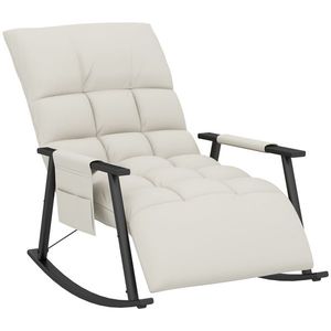 HOMCOM Fotoliu tapițat, fotoliu de alăptare, suport pentru picioare și spătar reglabile capacitate 120 kg 60 x 134 x 70 cm crem | Aosom Romania imagine