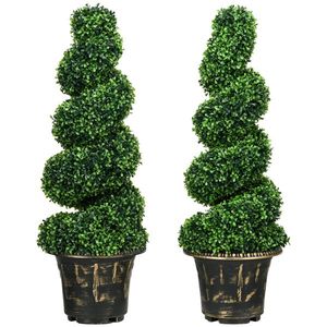 HOMCOM Arbore artificial formați în spirală, set de 2 plante artificiale, cu ghiveci, înălțime 90 cm, Verde | Aosom Romania imagine