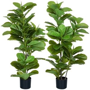 HOMCOM, Set de 2 plante artificiale Ficus Lyrata, arbori artificiali cu ghiveci inclus, înălțime 110 cm, verde | Aosom Romania imagine