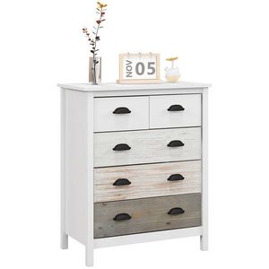 HOMCOM Comodă 5 sertare mobilier de depozitare cu mânere, 70 x 38 x 85 cm, alb | Aosom Romania imagine