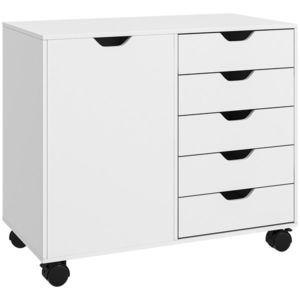 HOMCOM Mobila de depozitare pentru birou 5 sertare 1 usa raft ajustabil, suport imprimanta cu rotile, 78x40x66, 5 cm, alb | Aosom Romania imagine