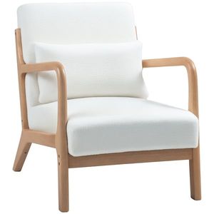 HOMCOM Fotoliu lounge, 3 perne incluse, adâncime șezut, brațe, structură lemn hevea, aspect catifea crem | Aosom Romania imagine