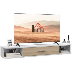 HOMCOM Suport TV suspendat banc TV până la 50 de inch cu compartimente deschise și dulap cu ușă rabatabilă alb | Aosom Romania imagine