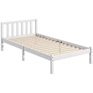 HOMCOM Cadru de pat din lemn masiv 90x190 cm pat single cu tăblie și somieră cu lamele solid pentru copii adulți | Aosom Romania imagine