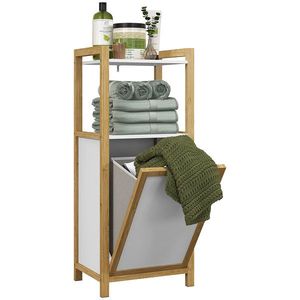 HOMCOM Mobilier pe picioare din bambus coș pentru rufe baie economisire de spațiu, 2 rafturi, dim. 40L x 30l x 86, 5H cm | Aosom Romania imagine
