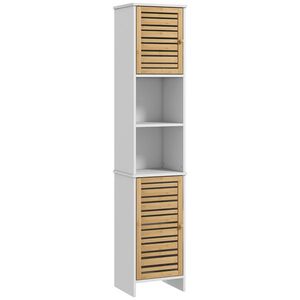 HOMCOM Mobilier Coloană Depozitare Baie bicolore, 2 dulapuri cu raft reglabil și 2 nișe, 35L x 30A x 170Î cm | Aosom Romania imagine