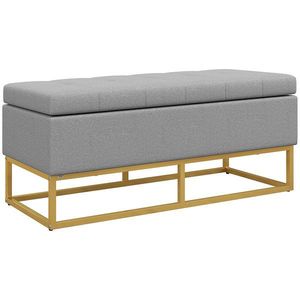 HOMCOM Bancă cu depozitare 2 în 1, scaun capitonat și picioare din oțel 110 x 44 x 48 cm gri și aurit | Aosom Romania imagine