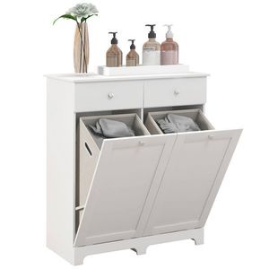 HOMCOM Dulap de baie, mobilier de stocare, cu coșuri pentru rufe pliabile 2 sertare, 78L x 40l x 90, 5H cm, alb | Aosom Romania imagine