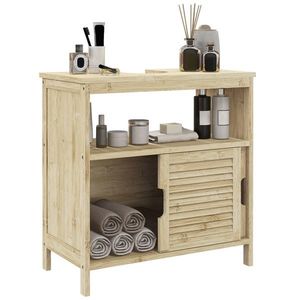 HOMCOM Mobilă sub lavabo din Bambus, Mobilă de Depozitare pentru Baie cu 2 Uși, 60 x 30 x 60 cm, Lemn Natural | Aosom Romania imagine