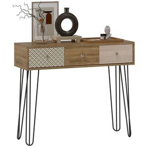 HOMCOM Masă console cu 3 sertare, masă de intrare îngustă cu picioare în formă de ac de păr din oțel, 90 x 30 x 75 cm, maro | Aosom Romania imagine