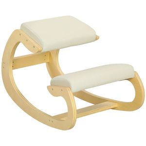 HOMCOM Scaun Ergonomic Postural din Material Textil, Scaun pentru Genunchi cu Mișcare de Legănare, 55x85x55 cm, Alb Crem | Aosom Romania imagine