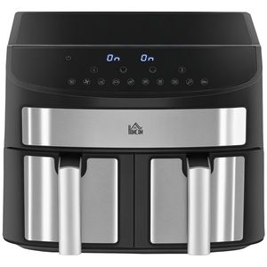 HOMCOM Friteuză cu Aer Cald cu Vas Dublu, Friteuză fără Ulei cu Ecran Tactil LED, Temporizator și Temperatură Reglabilă, 38.8x36.3x31.1 cm, Negru imagine
