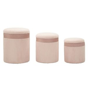 Mauro Ferretti Set De 3 Pufuri Cu Spatiu De Depozitare, Roz, Cm Ø 40, 5X49, 5-35X42-31X36 | Aosom Romania imagine