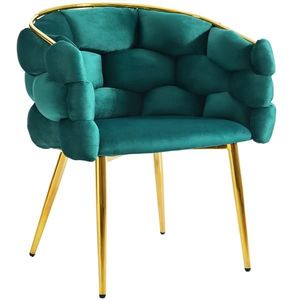 Scaun de lux din catifea, scaun de prânz cu picioare din fier auriu, suporturi frontale reglabile și spătar confortabil, 50×47×80 cm, Verde Închis imagine