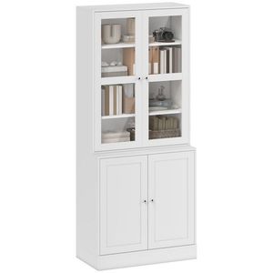HOMCOM Mobilier de Bibliotecă cu 2 Dulapuri, Rafturi și Uși din Sticlă Alb | Aosom Romania imagine