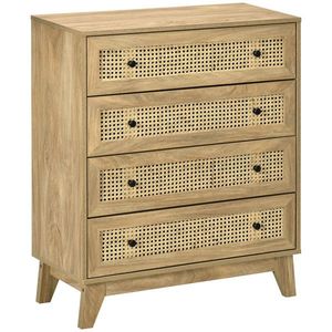 HOMCOM Comodă cu 4 Sertare Stil Boho din Ratan 80x35x95 cm Lemn Natural | Aosom Romania imagine