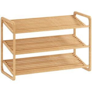 HOMCOM Etajeră pentru pantofi cu 3 rafturi pentru 12 perechi de pantofi din bambus 76x33x50.8 cm | Aosom Romania imagine