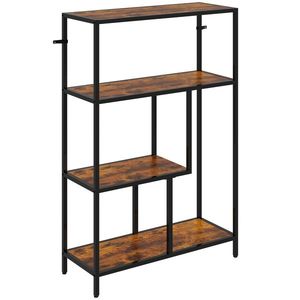 HOMCOM Bibliotecă cu 4 Rafturi, Stil Industrial, Lemn și Metal, 77x30x116cm, Maro | Aosom Romania imagine