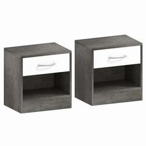 HOMCOM Set 2 Noptiere Moderne cu Raft Deschis și Sertar Alb Gri închis | Aosom Romania imagine