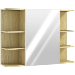 HOMCOM Dulap cu Oglindă pentru Baie cu Dulăpior și 6 Compartimente Deschise 80x20x59cm Lemn | Aosom Romania imagine