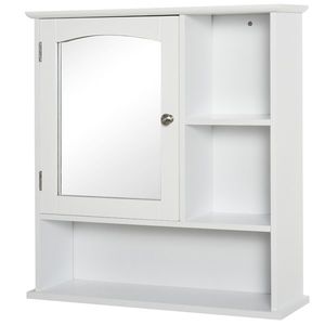 kleankin Dulap cu oglindă de perete pentru baie Dulap de depozitare pentru toaletă cu 1 ușă Niche + rafturi laterale din MDF Alb | Aosom Romania imagine