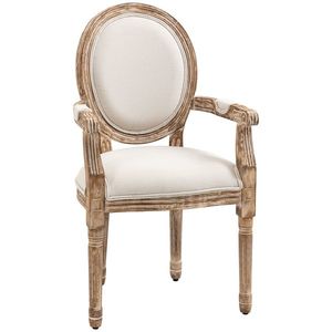 HOMCOM Scaun de dining design retro cu brațe și tapițerie groasă, scaun living în stil in pentru living, lemn de cauciuc crem + helle Holzfarbe 56 x 56 x 96 cm | Aosom Romania imagine
