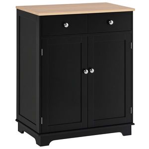 HOMCOM Mobila de depozitare bufet pentru living cu dulapuri, 2 sertare si rafturi reglabile, 68x40, 3x85cm, negru si lemn natural | Aosom Romania imagine