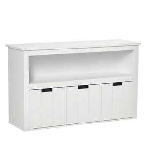 HOMCOM Bufet de Salon cu 3 Sertare Mobilizabile și Rafturi Deschise pentru Cărți Jucării Dulap Auxiliar de Depozitare pentru Dormitor Bucătărie 102x33x61, 5 cm Alb | Aosom Romania imagine