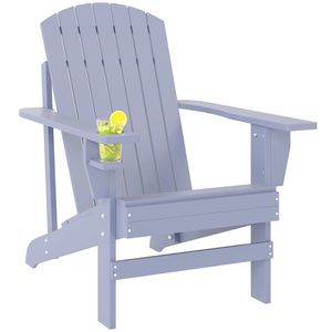 Outsunny Fotoliu de grădină Adirondack mare confort cu suport pentru băuturi integrat lemn de brad tratat vopsit gri | Aosom Romania imagine