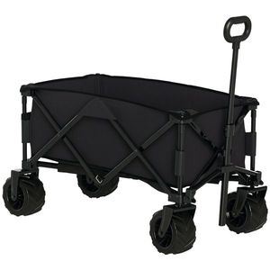 Outsunny Carucior plaja pliabil cu roti fata pivotante 360° si maner telescopic 108x55x55 cm negru | Aosom Romania imagine