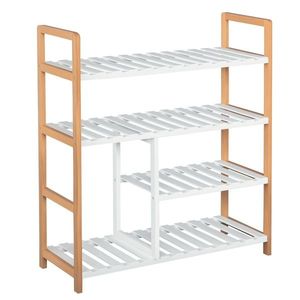 HOMCOM Etagère à Chaussures - etajeră de depozitare - Mobilier Pantofi 4 Nivele Lemn de pin rafturi cu lamele MDF Alb | Aosom Romania imagine