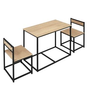HOMCOM Set Masă și scaune pentru Sălile de mese Set de 1 Masă + 2 scaune encastrabile pentru Bucătărie - metal negru Aspect de stejar deschis | Aosom Romania imagine