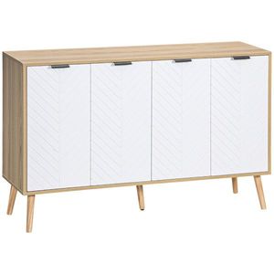 HOMCOM Bufet de depozitare scăzut mobilier cu 2 dulapuri 4 uși model de șevalet rafturi reglabile 120 x 35 x 77, 4 cm alb | Aosom Romania imagine