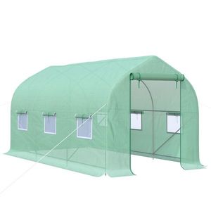 Outsunny Seră de Grădină 4x2x2 m Seră Tunel cu 6 Ferestre Transpirabile și Ușă Pliabilă Verde | Aosom Romania imagine
