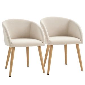 HOMCOM Set de 2 scaune de dining scaun de bucătărie Design scandinav - Picioare inclinate din lemn de cauciuc - Șezut Spătar brațe ergonomice Aspect in Bej | Aosom Romania imagine