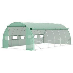 Outsunny Seră de grădină seră tunel 18 m² cu ușă, pereți laterali cu fermoar 12 ferestre oțel PE 4 x 3 x 2 m verde | Aosom Romania imagine