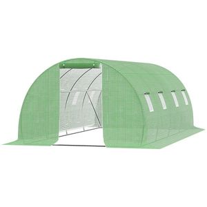 Outsunny Seră de Grădină Tunnel 18 m² dim. 6L x 3l x 2H m - 8 ferestre, Ușă cu Fermoar Rulabil - Structură Tubulară Oțel Galvanizat, Folie PE de Înaltă Densitate Verde | Aosom Romania imagine