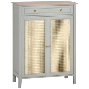 HOMCOM Dulap pentru pantofi mobilier de depozitare pentru pantofi mobilier pentru intrare cu 2 uși efect de răchită sertar 80 x 40 x 110 cm | Aosom Romania imagine