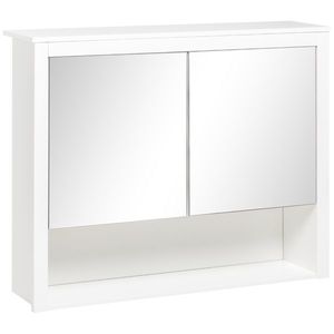 HOMCOM Armoire de baie cu oglinda, armoire montata, 2 usi cu oglinda, raft de depozitare, 80L x 20P x 65H cm, alb | Aosom Romania imagine