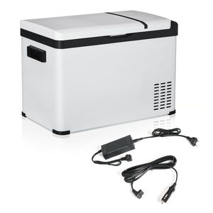 Outsunny Frigider Auto 30L 12/24V până la -22°C Frigider Electric cu Lumină LED și Mânere Pliabile 61x32x40 cm Alb | Aosom Romania imagine